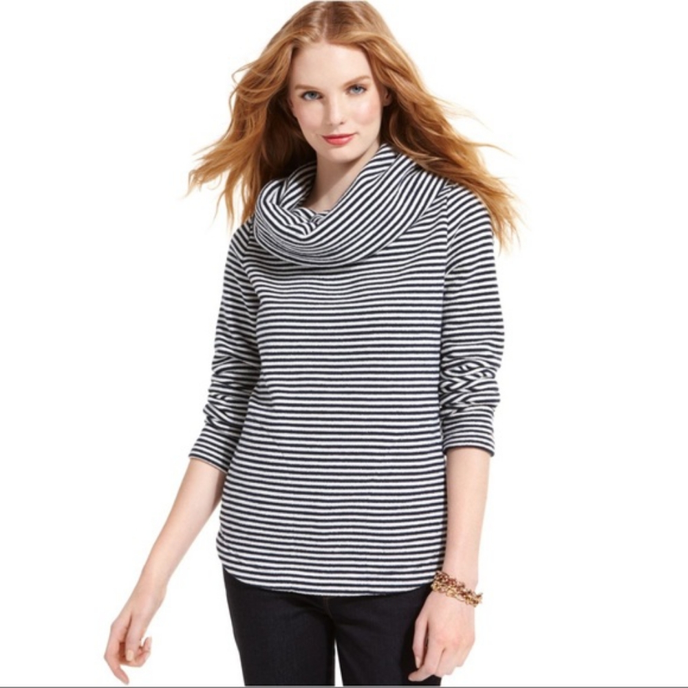 Tommy Hilfiger Striped Cowl Neck Sweater with front pockets Size Medium Copy